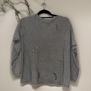 Aaeda Buttery soft women’s grey sweater with metal beaded accents. NWOT size S